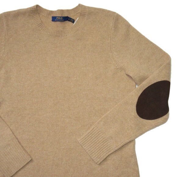 NWT Polo Ralph Lauren Cashmere Wool Mini in Camel Elbow Patch Sweater Dress M - Picture 2 of 5
